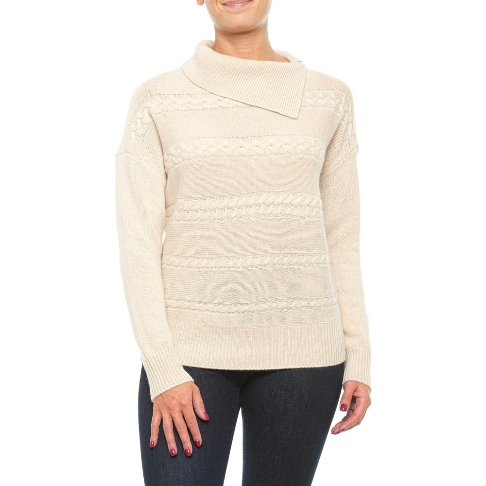 Rachel Zoe Cashmere Split Neck Sweater Cable Knit Old Money Luxury Capsule Large